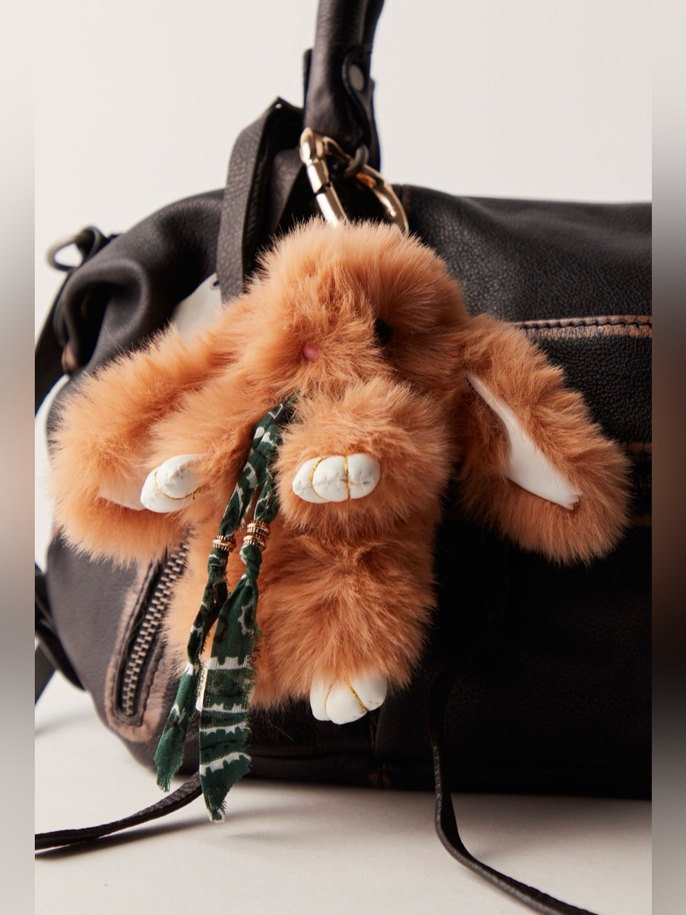 Free People Fluffy Rabbit Bag Charm in Oatmeal